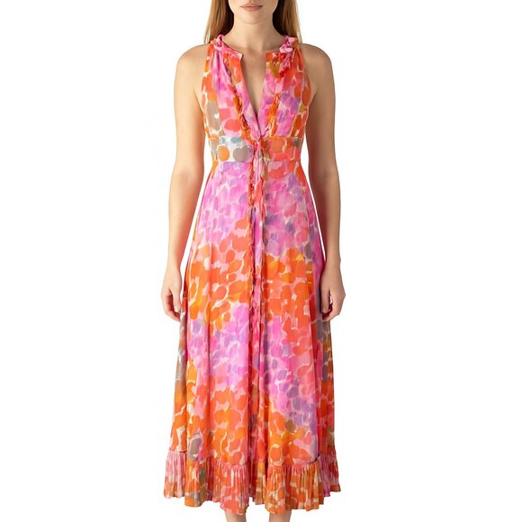 Mackenzie Mode Open Back Maxi Dress Multicolor Silk Cotton Sleeveless - Picture 1 of 8